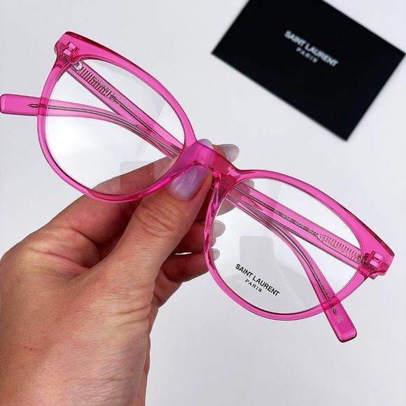Saint Laurent SL589 004 Eyeglasses Transparent Fuchsia Pink Oval Women - Picture 3 of 12
